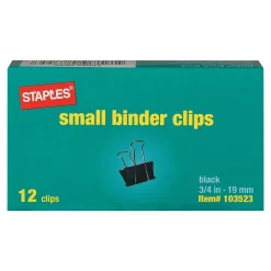 Staples Binder Clips, Small, Black, 12/Pack (15350) Discount