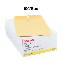 Staples Clasp & Moistenable Glue Kraft Catalog Envelopes, 7.5