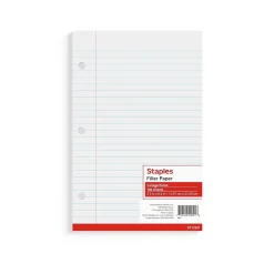 Staples ® College Ruled Filler Paper, 5.5" x 8.5", 3-Hole Punched, White, 100 Sheets/Pack (ST12301D) Sale