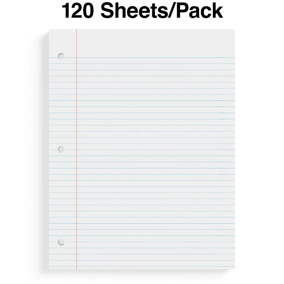 Staples College Ruled Filler Paper, 8" x 10.5", White, 120 Sheets/Pack, 36 Packs/Carton (TR37427)