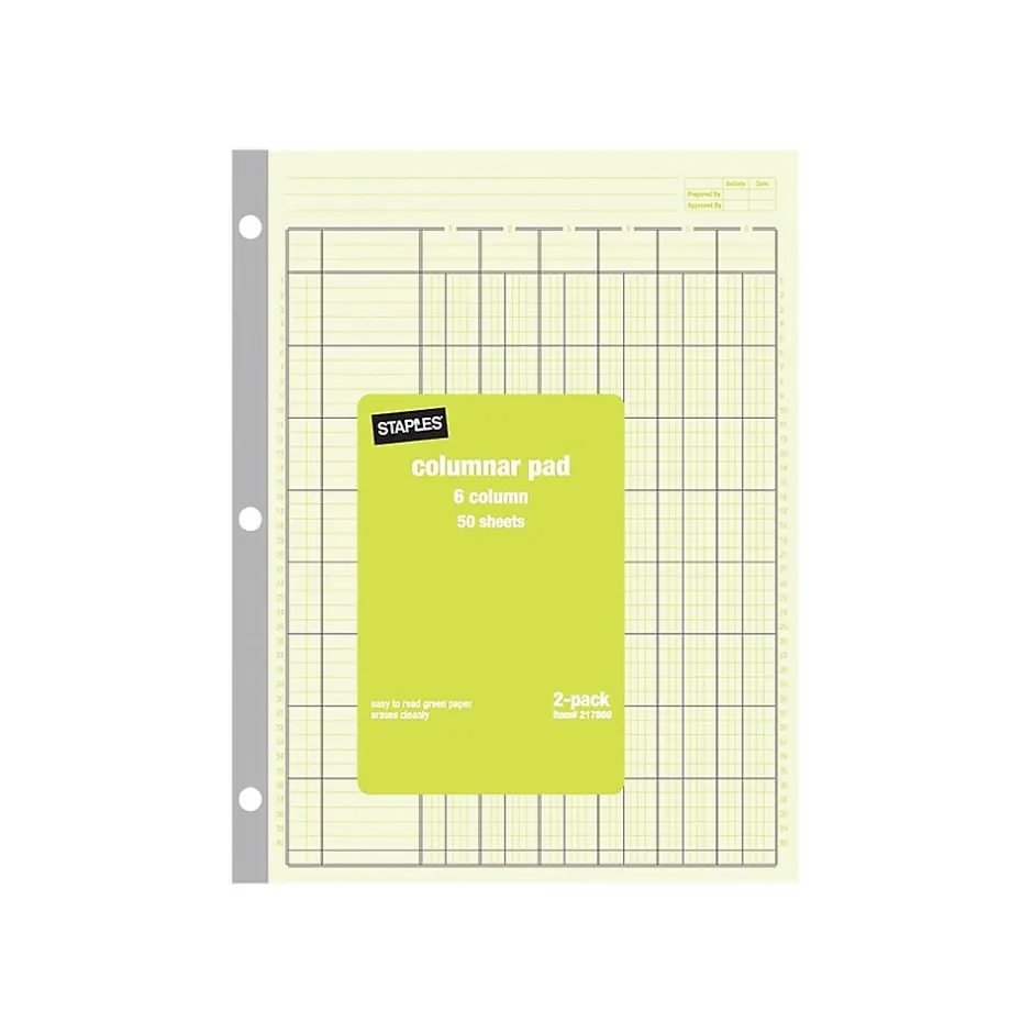 Outlet Columnar Books, 100 Pages, 6 Columns, Green, 2/Pack (217869) Accounting & Record Journals
