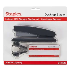 Staples ® Combo Pack Desktop Stapler, 20-Sheet Capacity, Included, Black (ST24548/24548) New