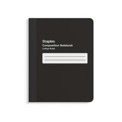 Staples Composition Notebook, 7.5" x 9.75", College Ruled, 80 Sheets, Black, 4/Pack (ST58293) Clearance