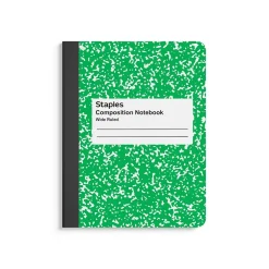 Staples ® Composition Notebook, 7.5" x 9.75", Wide Ruled, 100 Sheets, Green (ST55074)