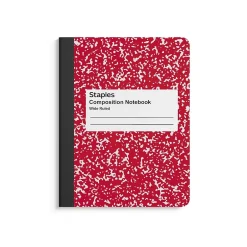 Staples ® Composition Notebook, 7.5" x 9.75", Wide Ruled, 100 Sheets, Red (ST55075) Clearance