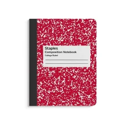 Staples ® Composition Notebook, 7.5" x 9.75", College Ruled, 100 Sheets, (ST55065) Red New