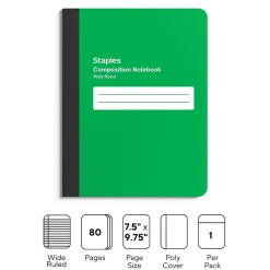 Staples Composition Notebook, 7.5" x 9.75", Wide Ruled, 80 Sheets, (ST55085) Green Discount