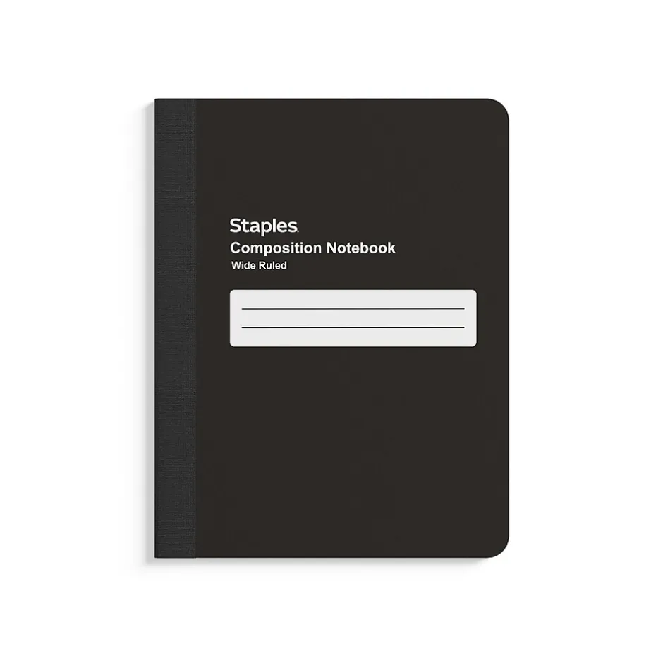 Staples Composition Notebook, 7.5" x 9.75", Wide Ruled, 80 Sheets, (ST55087) Black Best