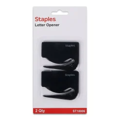 Staples Concealed Blade Letter Opener, Black, 2/Pack (18006-CC)* Letter Openers