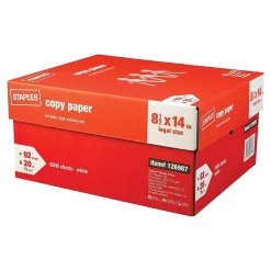 Copy Paper, 8.5" x 14", 20 lbs., White, 500 Sheets/Ream, 10 Reams/Carton (221193) Copy Paper