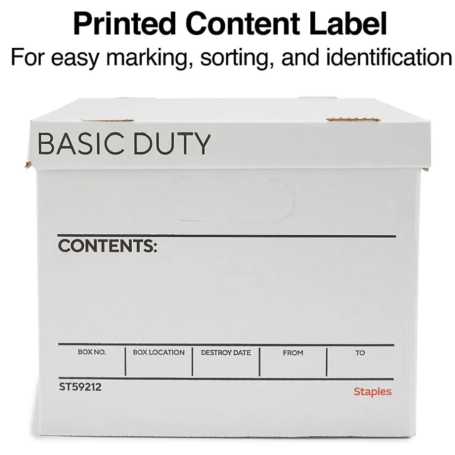 Staples Corrugated File Box Lift Off Lid, Letter/Legal Size, White/Black, 20/Pack (3325010/3325007) Outlet