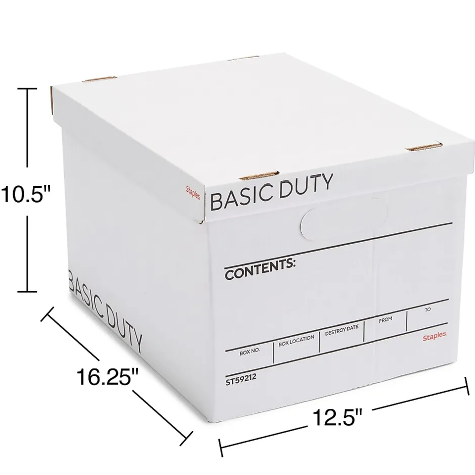 Staples Corrugated File Box Lift Off Lid, Letter/Legal Size, White/Black, 20/Pack (3325010/3325007) Outlet