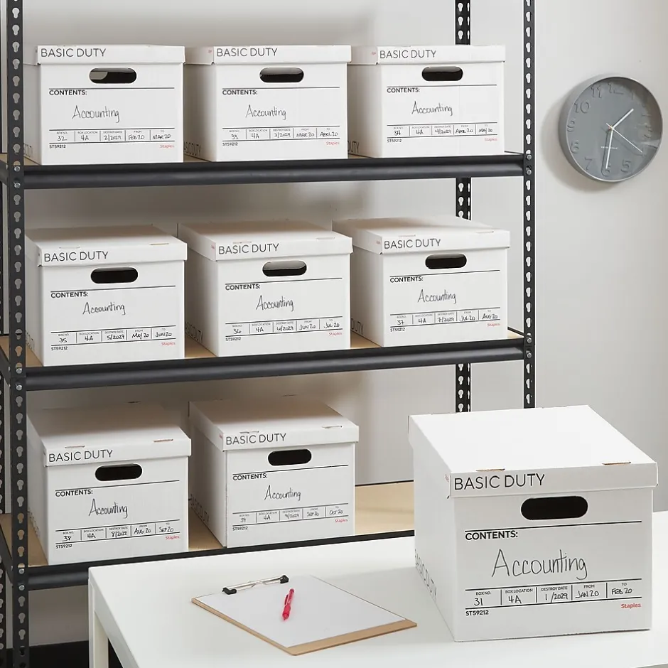 Staples Corrugated File Box Lift Off Lid, Letter/Legal Size, White/Black, 20/Pack (3325010/3325007) Outlet