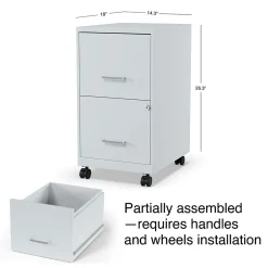 2-Drawer Mobile Vertical File Cabinet, Letter Size, Lockable, 26.3