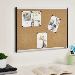 New Durable Cork Bulletin Board, Black/Silver Frame, 2' x 1.5' (ST52490-US) Bulletin