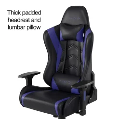 New Staples Vartan Bonded Leather Ergonomic Gaming Chair, Black/Blue (53242V) Gaming Chairs