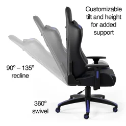 New Staples Vartan Bonded Leather Ergonomic Gaming Chair, Black/Blue (53242V) Gaming Chairs