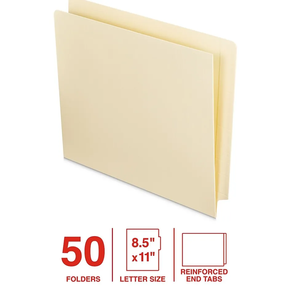 Staples End Tab File Folder, Straight Cut, Letter Size, Manila, Reinforced Tab, 50/Box (ST62572) Online