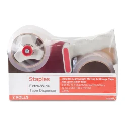 Staples Extra Wide Packing Tape with Dispenser, 2.83" x 54.6 yds., Clear, 2/Rolls (ST-XW22-PG)* Packing Tape