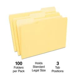Staples File Folder, 1/3-Cut Tab, Legal Size, , 100/Box (ST224576-CC) Yellow Discount