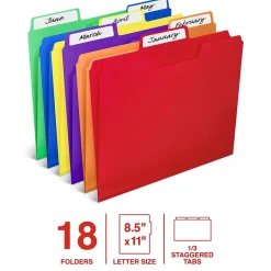 Staples File Folder, 1/3-Cut Tab, Letter Size, Plastic, Assorted Colors, 18/Box (ST62540) Discount