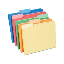 Staples File Folders, 1/3-Cut Tab, Letter Size, Assorted, 100/Box (ST378995-CC) Kraft Discount