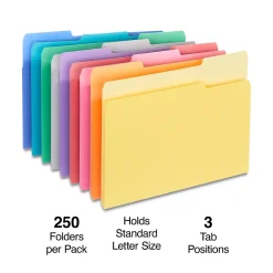 Staples File Folders,1/3-Cut Tab, Letter Size, Colors, 250/Box (ST502678-CC) Assorted Best