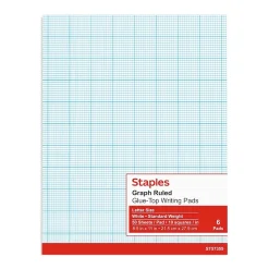 Staples Graph Pad, 8.5" x 11" (US letter), Graph Ruled, White, 50 Sheets/Pad, 6 Pads/Pack (35705) Best