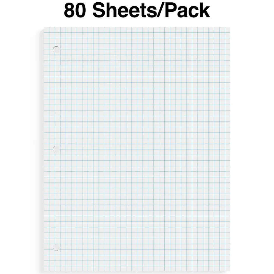 Staples ® Graph Ruled Filler Paper, 8" x 10.5", White, 80 Sheets/Pack (ST25634D) Clearance