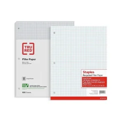 Staples Graph Ruled Filler Paper, 8.5" x 11", White, 100 Sheets/Pack (TR25139) New