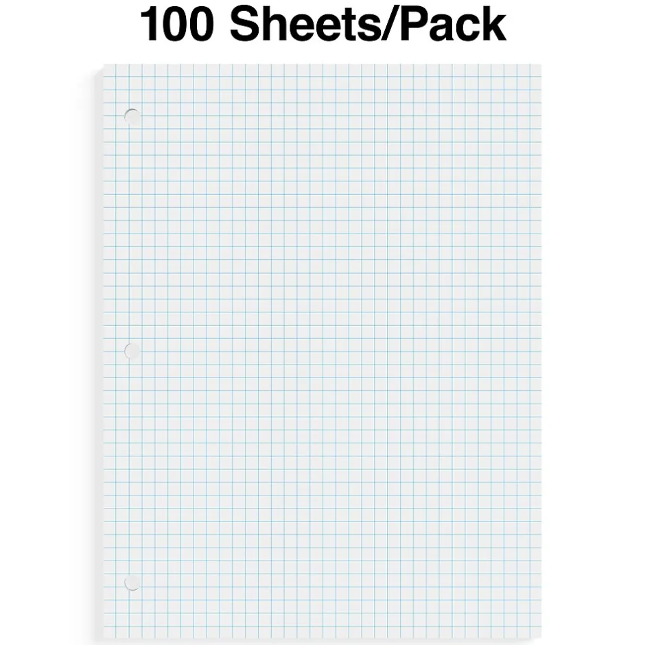 Staples Graph Ruled Filler Paper, 8.5" x 11", White, 100 Sheets/Pack (TR25139) New
