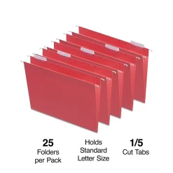 Staples ® Hanging File Folders, 1/5-Cut Tab, Letter Size, , 25/Box (ST163535-CC) Red Online
