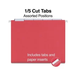 Staples ® Hanging File Folders, 1/5-Cut Tab, Letter Size, , 25/Box (ST163535-CC) Red Online
