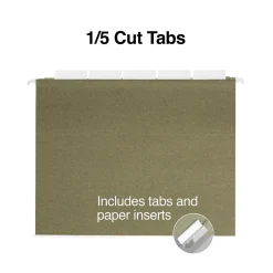 Staples ® Hanging File Folders, 5-Tab, Letter Size, Standard Green, 250/Carton (ST116764CT)