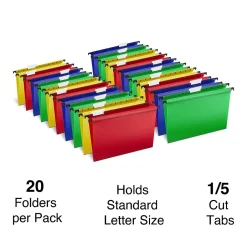 Staples ® Hanging File Folder, 5-Tab, Letter Size, Assorted, 20/Box (ST13324/TR13324) Clearance