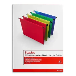 Staples ® Hanging File Folder, 5-Tab, Letter Size, Assorted, 20/Box (ST13324/TR13324) Clearance