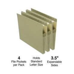 Staples Hanging File Pockets, 3.5" Expansion, Staight Cut, Letter Size, , 4/Box (ST260828-CC) Standard Green Outlet