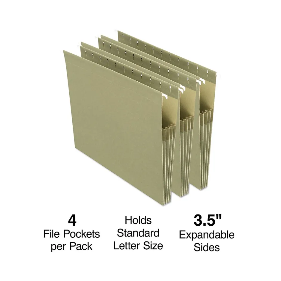 Staples Hanging File Pockets, 3.5" Expansion, Staight Cut, Letter Size, , 4/Box (ST260828-CC) Standard Green Outlet