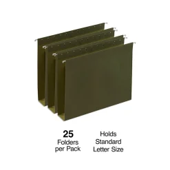 Staples Heavy Duty Box-Bottom Hanging File Folders, 2" Expansion, 1/5-Cut Tab, Letter Size, , 25/Box (ST117515) Green Best
