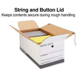 Staples Heavy Duty File Box, String and Button Lid, Letter, White/Gray, 4/Pack (TR59222) Clearance