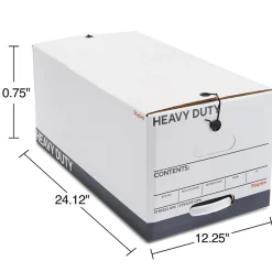 Staples Heavy Duty File Box, String and Button Lid, Letter, White/Gray, 4/Pack (TR59222) Clearance