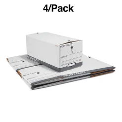 Staples Heavy Duty File Box, String and Button Lid, Letter, White/Gray, 4/Pack (TR59222) Clearance