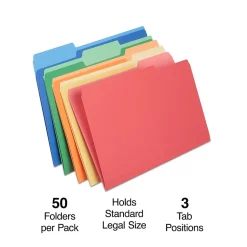 Staples Heavyweight File Folders, 1/3-Cut Tab, Legal Size, Assorted Colors, 50/Box (ST18366-CC) Sale