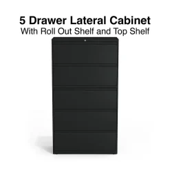 Best HL8000 Commercial 5-Drawer Lateral File Cabinet, Locking, Letter/Legal, Black, 36"W (21754D) File Cabinets