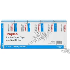 Staples Jumbo Paper Clips, Silver, 1000 Clips/Pack, 10/Pack(A7026606/72577) Discount