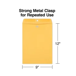 Staples Kraft Clasp & Moistenable Glue Catalog Envelopes, 9" x 12", Brown, 100/Box (ST187021-CC)* Security Tinted
