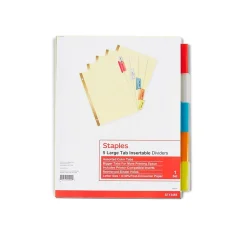 Staples Large Tab Insertable Dividers, 5-Tab, Assorted Colors (13485/11109) Clearance