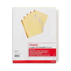 Staples Large Tab Insertable Paper Dividers, Clear 5 Tab, Buff (13486/11110) Sale