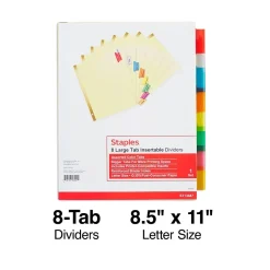 Staples Large Tab Insertable Paper Divider, 8 Tabs, Buff with Assorted-Color Tabs, 1 Set (13487/11111) Hot