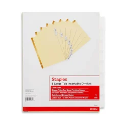 Staples Large Tab Insertable Paper Divider, 8 Tabs, Buff with Clear Tabs, 1 Set (18934/11112) Hot
